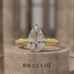 Anillo de Compromiso de Oro de 14K con Moissanita de Corte Pera de 2.75 Quilates, Anillo de Novia Clásico con Engaste de Puntas Solitario - Product Image 4