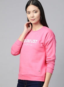 Sudadera Rosa de Cuello Redondo para Mujer, Estampada, Corte Regular, Manga Larga, Tejido de Algodón, para Otoño - Product Image 3