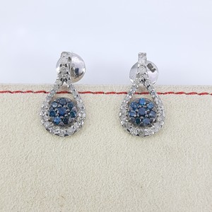 1.72 Cttw Round Cut White & Color Enhanced Blue Natural Diamond Tear Drop <b>Earrings</b> for Women in 925 Sterling Silver, Push <b>Back</b>, - Product Image 4