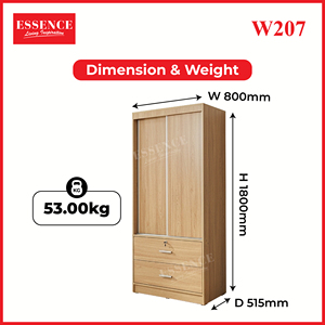 ตู้เสื้อผ้าแบบพับได้สองบาน รุ่นเอสเซนส์ คอนเทมโพรารี่  วัสดุแผ่นชิปบอร์ด  2 ลิ้นชัก รุ่น W207 สีโอ๊ค ผลิตในมาเลเซีย ขายส่ง - Product Image 5