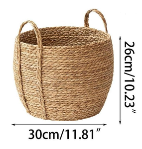Vietnam Manufacturer Retro Style Seagrass Floor Storage Pots Handles Handwoven Eco-Friendly Durable 24L Capacity Outdoor - Product Image 5