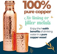 Bouteille d'eau en cuivre ayurvédique authentique 34oz/1000 ml avec gobelet en cuivre, sac de transport et housse décorative