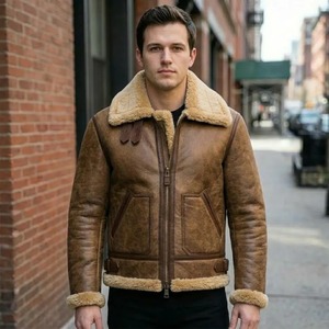 Chaqueta de Piloto B3 de Cuero Genuino para Hombre, Estilo Vintage, Color Marrón, con Forro de Borrego - Product Image 1