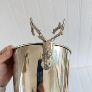 Cubo de Hielo Metálico Portátil de Lujo con Asas de Cabeza de Ciervo, Plateado Pulido, Enfriador de Vino de Gran Capacidad para Bar, Navidad - Product Image 4