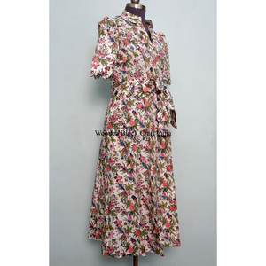 Robe midi à imprimé floral multicolore, robe d'été à manches courtes, robe en coton, robe de soirée élégante, robe occidentale, robe une pièce pour femmes - Product Image 5