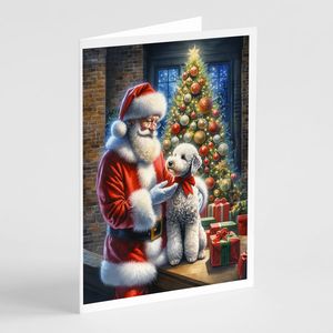 Biglietti d'auguri di Babbo Natale con Bedlington Terrier, confezione da 8 biglietti fantasia formato A7 (5x7) con buste - Product Image 1