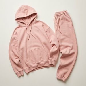 Ensemble de survêtement rose personnalisé pour femme, vente en gros, sweat-shirts décontractés à manches longues en coton, hauts de survêtement roses assortis à un pantalon de survêtement large - Product Image 5