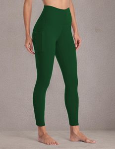 Leggings de Yoga de Cintura Alta hasta el Tobillo con Bolsillos, Color Verde Sólido, Sin Costuras, Elásticos, Pantalones para Mujer - Product Image 5