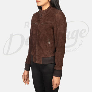 High Quality Customize Winter Women Thick Warm Motorcycle <b>Suede</b> <b>Jacket</b> Women <b>Suede</b> Bomber <b>Jacket</b> Genuine Brown <b>Suede</b> Leather - Product Image 2