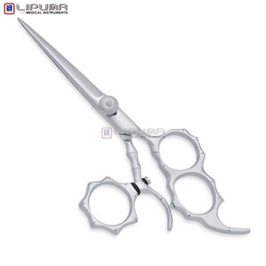 Ciseaux de barbier professionnels en acier inoxydable de 6,5 pouces avec manche à triple perforation, lame fixe à crochet et bord de coupe lisse - Product Image 3