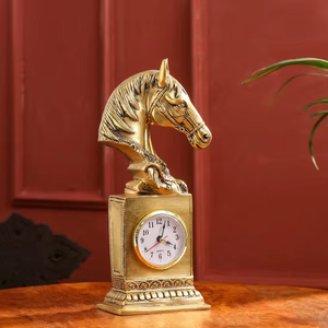 Horloge de bureau traditionnelle en laiton en forme de tête de cheval, mouvement mécanique silencieux, style antique, mécanisme de table décoratif portable - Product Image 6