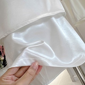 Haut décontracté d'été pour femme, style coréen, en satin blanc uni avec dentelle, manches courtes, col carré, 100 % coton, coupe classique, OEM - Product Image 3