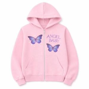 Ensemble de survêtement imprimé papillon pour filles, sweat à capuche zippé, pantalon de jogging en polaire, vêtements décontractés d'hiver - Product Image 3