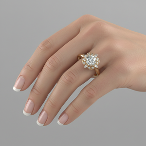 Anillo de Compromiso Vintage con Halo de Diamantes Redondos Creados en Laboratorio, Anillo de Oro con Piedras Laterales Baguette, Fabricante de Joyería OEM ODM - Product Image 5