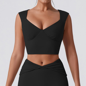 Débardeur de yoga blanc sans coutures à col en V profond pour femme, coupe régulière, en Spandex et Polyester - Product Image 2
