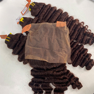 Extensions de cheveux humains vierges bruts vietnamiens 100% naturels, trame en dentelle, ondulation lâche profonde, brun, super double drawn, prix de gros - Product Image 5