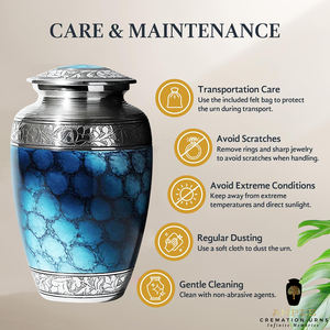 Urne funéraire en métal finition marbre bleu pour cendres humaines |   Urne funéraire décorative pour adulte avec couvercle gravé en argent, 220 pouces cubes - Product Image 5