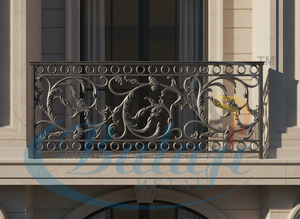 Modern Cast Iron Balcony <b>Railing</b> Frameless Stair Handrail Floral Grill Gray Porch Balustrade Modern Brushed Satin Cast Iron Fram - Product Image 2