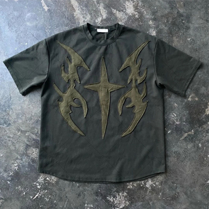 เสื้อยืดลำลองผู้ชายสไตล์วินเทจฟอกสี ทรงหลวม คอโอ พิมพ์ลายตามสั่ง แขนสั้น ผ้าฝ้าย - Product Image 3