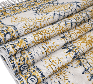 Tapis en coton imprimé à la main, motif floral bohème, doux, écologique, antidérapant, à poils ras, décoratif, léger et lavable - Product Image 4