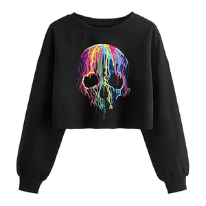 OEM/ODM Custom Logo Punk Rock <b>Skull</b> Skeleton Graphic Pullover <b>Tops</b> Fall Winter Warm Heavyweight Cropped Crewneck <b>Tops</b> for Women - Product Image 1