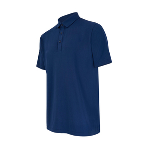 Camiseta Polo de Manga Corta para Hombre, Color Sólido, Tejido de Punto, Corte Regular, Estilo Casual, Azul Marino con Mangas Gris Claro - Product Image 5