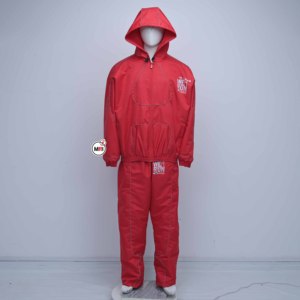 Ensemble de survêtement réfléchissant à capuche rouge We Run Sports, coupe-vent, longueur intégrale, 2 pièces, imperméable, polyester, sportif, unisexe, toutes saisons - Product Image 1