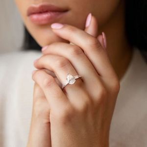 2 Carat Pear Moissanite Wedding Engagement <b>Ring</b> Sterling Silver Rhodium Plated Luxury Gemstone Jewelry - Product Image 3