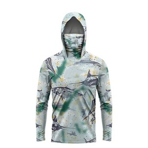 Camiseta de Pesca de Manga Larga para Hombre con Capucha y Máscara, Azul, con Protección UV UPF50+, de Material Reciclado Ecológico, de Alta Absorción de Humedad, Superventas - Product Image 1