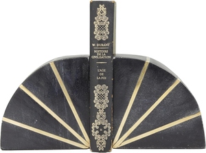 Art Deco Metal Bookends Geometric Design Gold Plated 2Pcs Decorative Shelf Accessories - Product Image 2