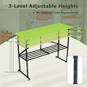 <b>Adjustable</b> Foldable Hardwood Workbench Wood Top Utility <b>Table</b> with Locking Casters for Woodworking - Product Image 3