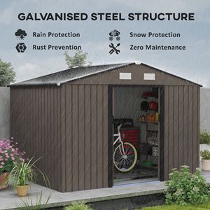 Capanno in Metallo per Attrezzi Auto 9FT X 6FT con 4 Prese d'Aria e 2 Porte Scorrevoli per Giardino, Patio o Prato - Product Image 4