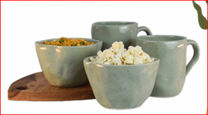Tasses et bols en grès, Bol en porcelaine émaillée bleue, Bol de service en céramique, Tasse à collation créative émaillée pour la cuisine et la salle à manger - Product Image 2