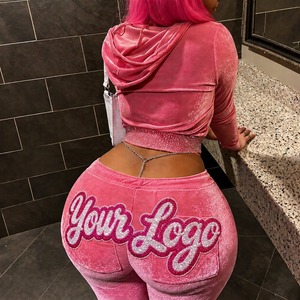 Survêtement en velours brodé personnalisé pour femme, hiver, uni, 300 GSM, détails en strass, marques Y2K, étiquette privée, streetwear - Product Image 6