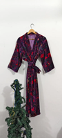 Robe kimono longue en coton tissé à la main avec imprimé au bloc, col en V, manches longues, séchage rapide, légère, pour demoiselle d'honneur