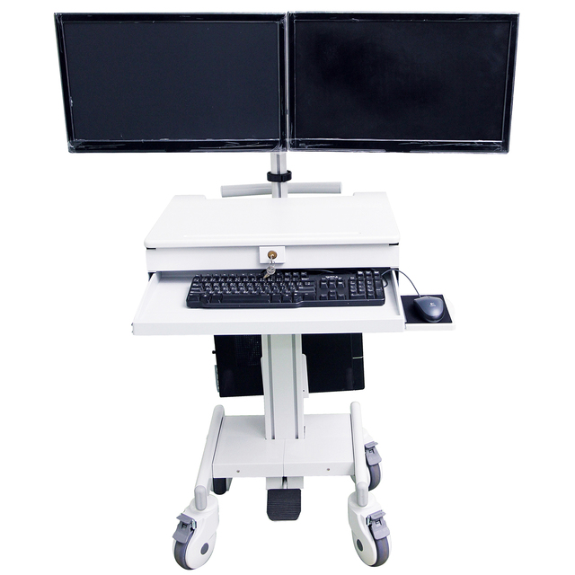 Dual LCD Monitor Arm Gas Lift CPU Holder 52-100mm White 2-7KGS Medical Office School Hospital Monitor Trolley 320mm Desk Height