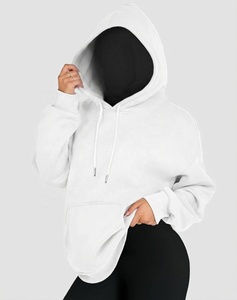 <b>Women's</b> <b>White</b> Solid Hooded <b>Sweatshirt</b> 100% Cotton Knitted Casual Breathable Regular Fit Full Sleeve Winter Autumn Wear - Product Image 4