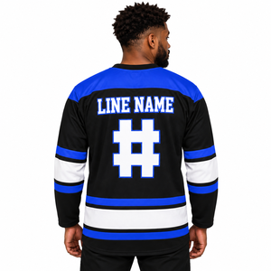 Maillot de hockey à manches longues pour homme Sigma Chapter, blanc et bleu roi, col en V, rayé, chemise de sport, uniforme d'équipe de fraternité personnalisé - Product Image 2