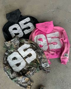 2026 New Fashion Custom Distress Embroidery Zip Hoodies Vintage Black Acid Wash Solid Polyester/Cotton Oversized Men - Product Image 2