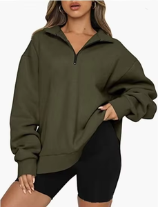 Wholesale Custom <b>Women's</b> 100% Organic Cotton Long Sleeve <b>Quarter</b> <b>Zip</b> Sweatshirt Eco-Friendly Streetwear Winter - Product Image 2