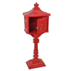 Boîte aux lettres antique avec support sur pied, revêtement rouge, résistante aux intempéries, boîte postale personnalisée à fixation au sol, boîte à lettres décorative pour fournitures de jardin - Product Image 3
