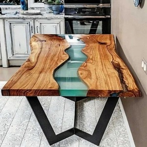Table à manger de luxe en noyer massif avec résine blanche, faite à la main, en époxy, style moderne farmhouse, durable, écologique, pieds en métal, pour hôtel et villa - Product Image 2