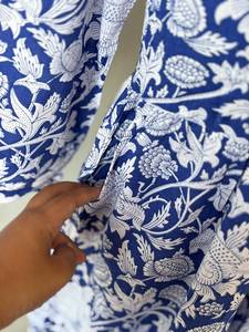 Blue Floral Bohemian Mini <b>Kimono</b> <b>Jacket</b> Women's Long Sleeve Layering Shrug 100% Cotton - Product Image 6