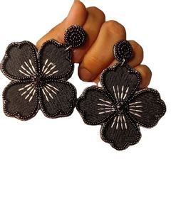 Trendy new stylish Seed <b>Beads</b> Embroidery Earrings White and black Colors Beaded Earrings with <b>Fringe</b> India Handmade Earrings - Product Image 1
