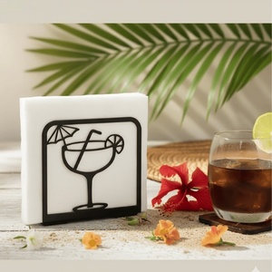 Modern <b>Black</b> Metal Napkin Holder Cocktail Glass Silhouette Design <b>Paper</b> <b>Tissue</b> Stand Bar Lounge Kitchen Organizer - Product Image 1