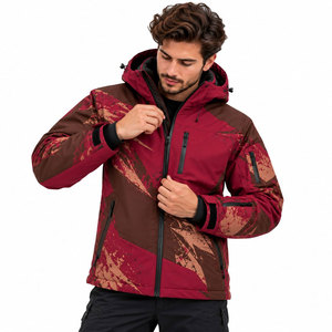 Chaqueta de esquí impermeable con capucha para hombre, abrigo cálido de invierno con patrón geométrico, chaqueta deportiva con cremallera para actividades al aire libre. - Product Image 5