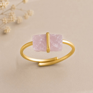 Handmade Raw Rose Quartz <b>Adjustable</b> <b>Ring</b> Gold-Plated Rough Gemstone Spiritual Growth & Transformation Jewelry for Women - Product Image 1