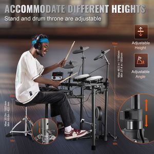 Batteria Elettronica 32 Kit 480 Suoni Supporto USB MIDI 8 Pelli Mesh Silenziose per Rullante Supporto per Batteria da 8 Pollici Hi-Hat da 5 Pollici Piatto da 13 Pollici Piatto da 12 Pollici - Product Image 6