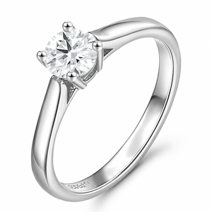 Bague de fiançailles classique en moissanite, plaqué or blanc 14 carats, taille brillant rond, sertie à griffes, pour femme - Product Image 3