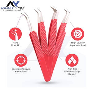 Pinzas Profesionales para Extensiones de Pestañas, Pinzas para Extensiones de Pestañas con Punta de Fibra, Acero Japonés, Juego de 4 Piezas Personalizadas - Product Image 3